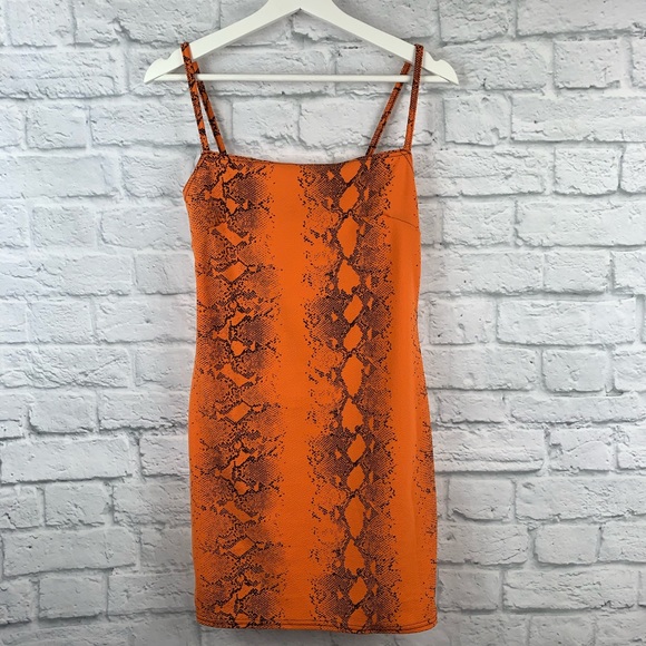 NWT Orange Snake Print Cami Style Bodycon Mini Dress - Picture 7 of 8